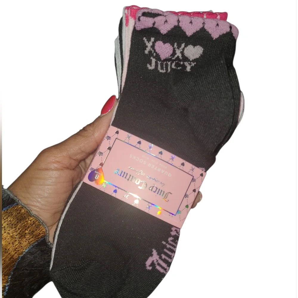 Juicy Couture Black, Pink & White Socks - 8 Pairs